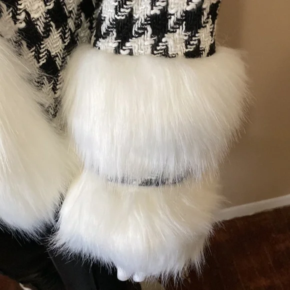 Woman's Azalea Wang Faux Fur Checker Winter Coat - Black & White - Size XL - Picture 7 of 16